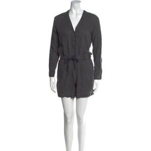 James Perse Linen Blend Utility Romper Jumpsuit Black Size 2 Tie Waist